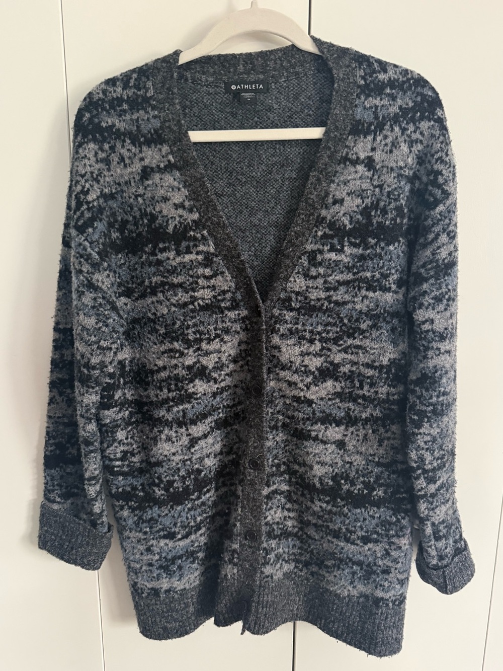 Athleta Westlake Black & Gray Marled Button-Front Cardigan Sweater